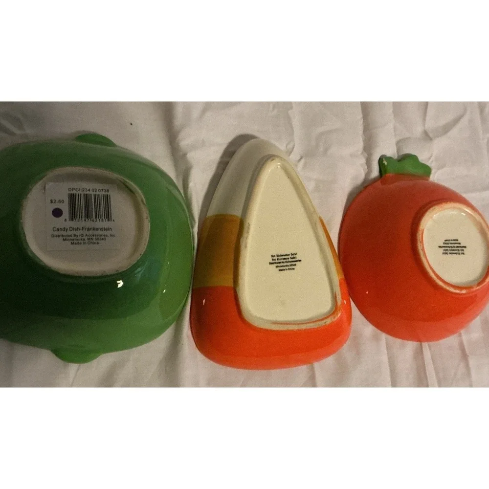 Lot of 3 Vintage Halloween Bowls Candy‎ Corn, Frankenstein And Jack-O-Lantern